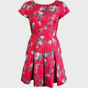 French Connection Red Floral Fit-and-Flare Dress